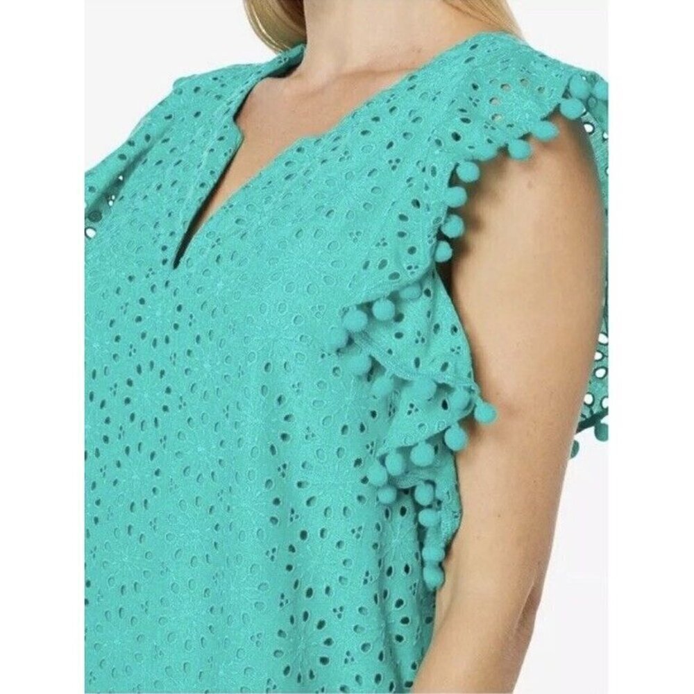 Lilly Pulitzer Astara Dress Eyelet Flutter Sleeve Water Lilly Green NWT Sz M - Picture 4 of 11